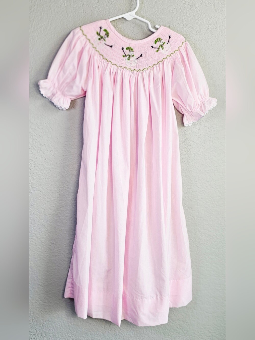 Boutique Pink Hand Smocked Snowman Christmas Dress Girls 5T Holiday Smocked Dres